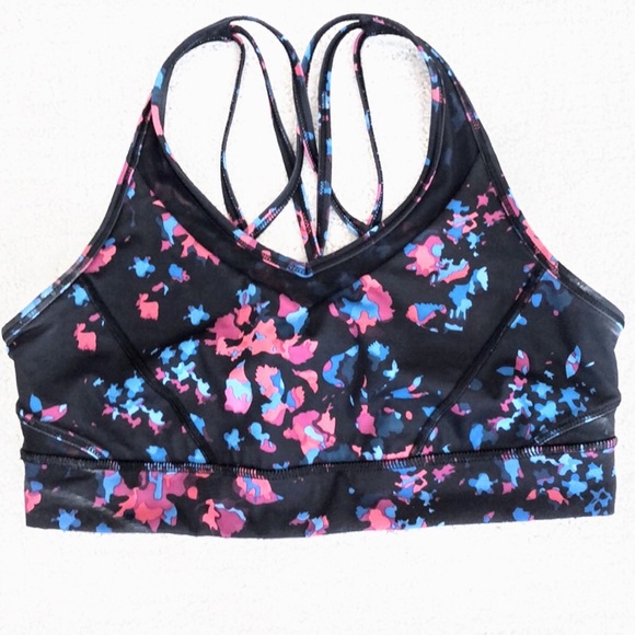 lululemon athletica Tops - LULULEMON Black Strappy Sport Bra Pink&Blue Floral